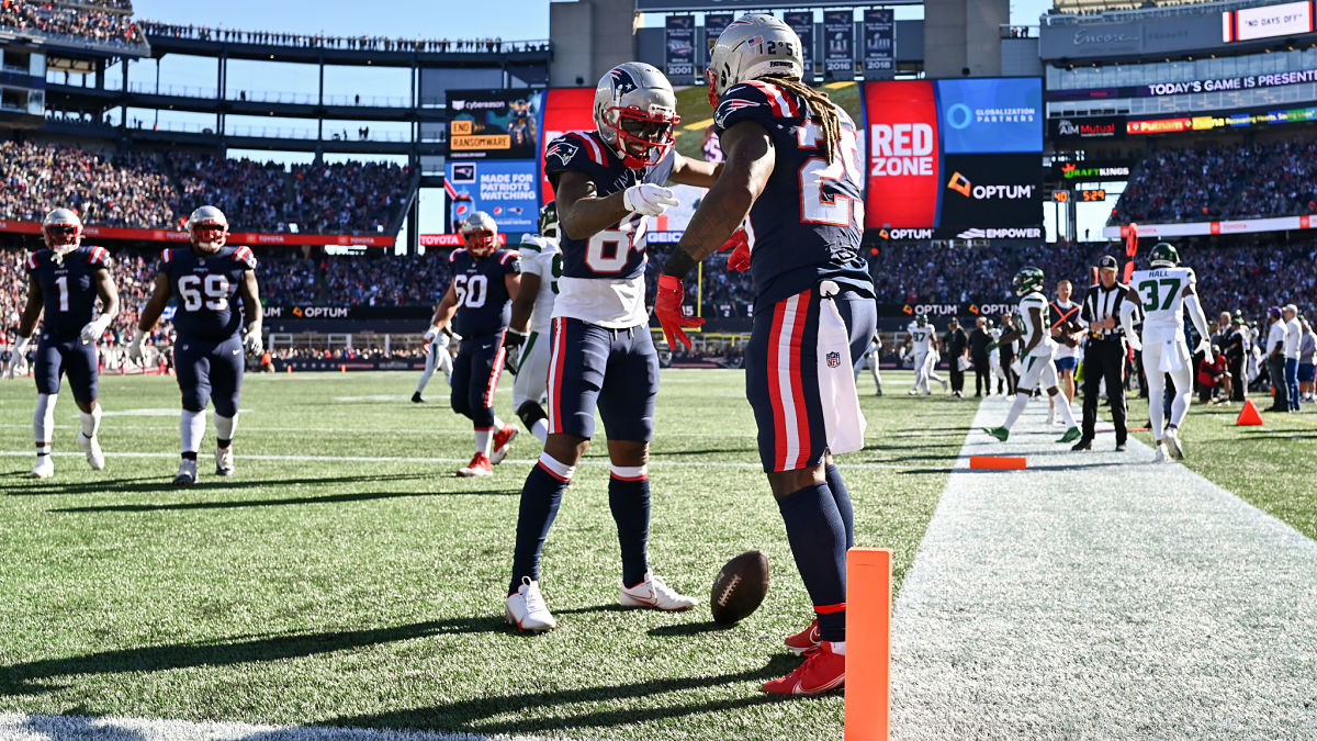 New England Patriots wide receiver Kendrick Bourne and running back Brandon Bolden
