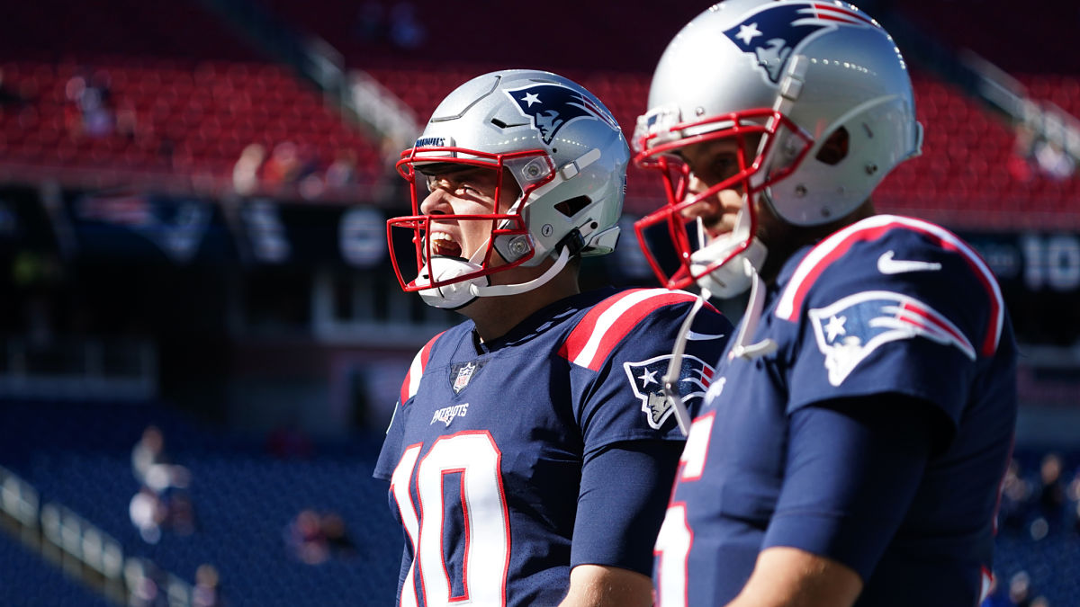 New England Patriots quarterbacks Mac Jones and Brian Hoyer