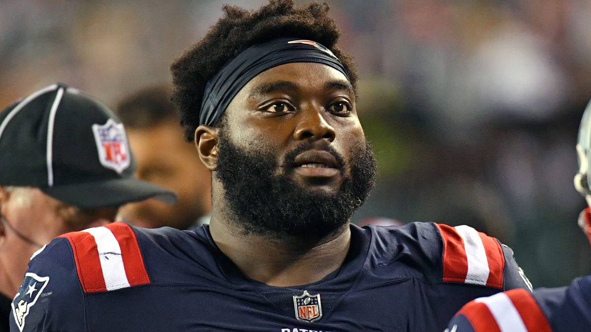 New England Patriots offensive lineman Mike Onwenu
