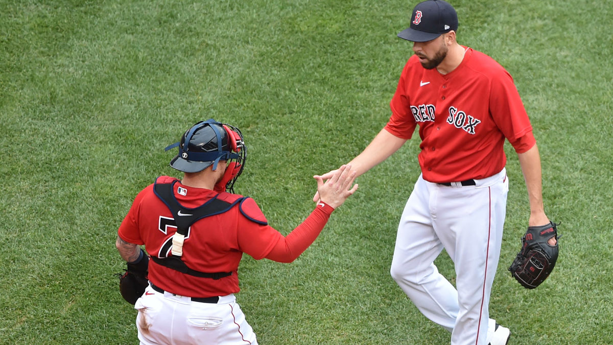 Boston Red Sox catcher Christian Vazquez, pitcher Matt Barnes