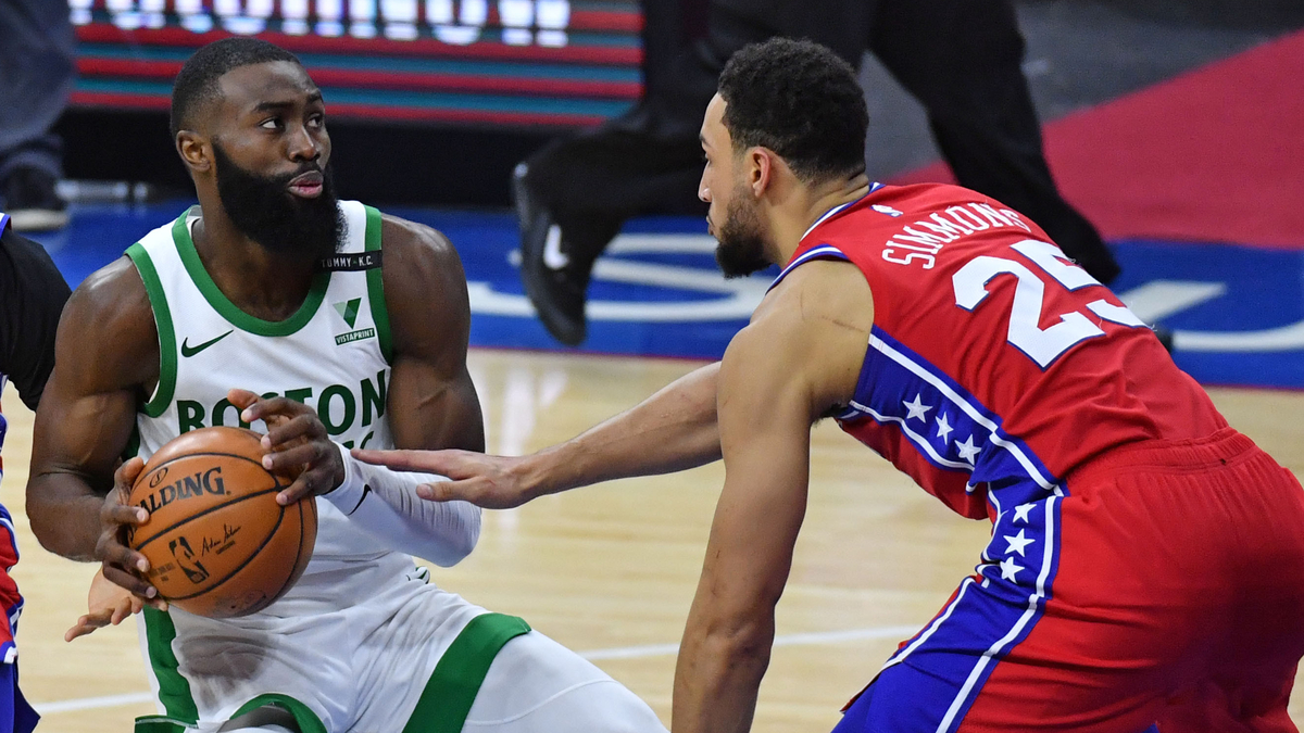 Boston Celtics forward Jaylen Brown, Philadelphia 76ers forward Ben Simmons