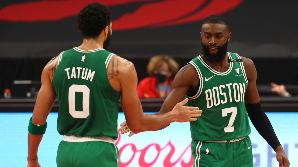 Boston Celtics forward Jayson Tatum and guard Jaylen Brown