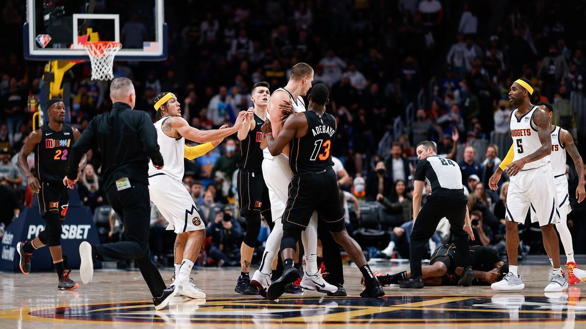 Denver Nuggets center Nikola Jokic, Miami Heat forwards Markieff Morris, Jimmy Butler