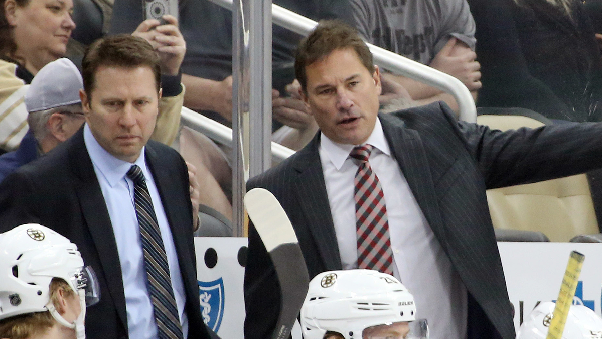 Boston Bruins coaches Joe Sacco and Bruce Cassidy