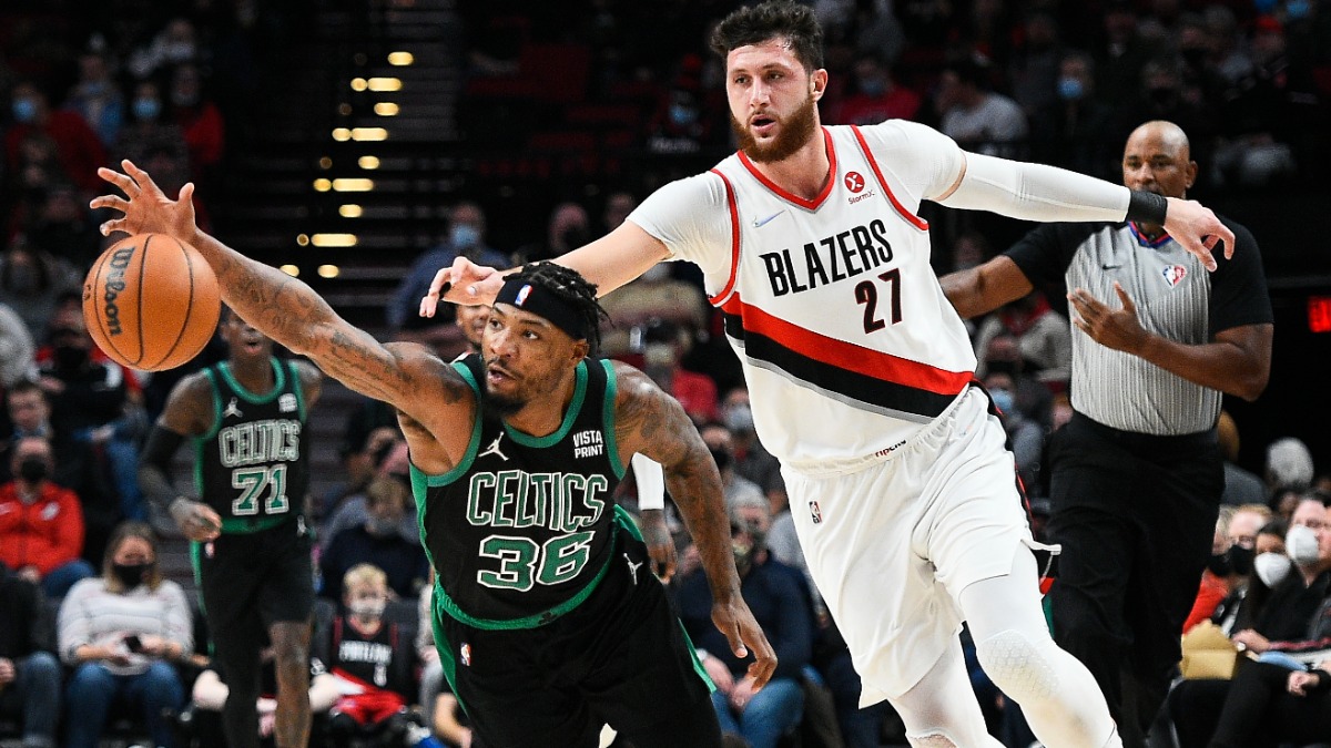 Boston Celtics guard Marcus Smart, Portland Trailblazers Jusuf Nurkic