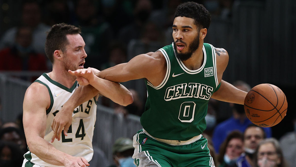 Boston Celtics forward Jayson Tatum, Milwaukee Bucks guard Pat Connaughton