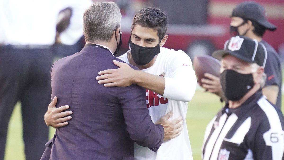 San Francisco 49ers quarterback Jimmy Garoppolo and general manager John Lynch