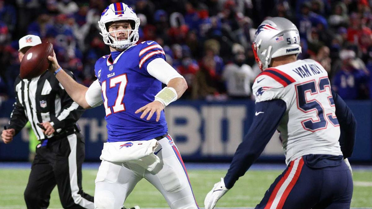 New England Patriots linebacker Kyle Van Noy and Buffalo Bills quarterback Josh Allen