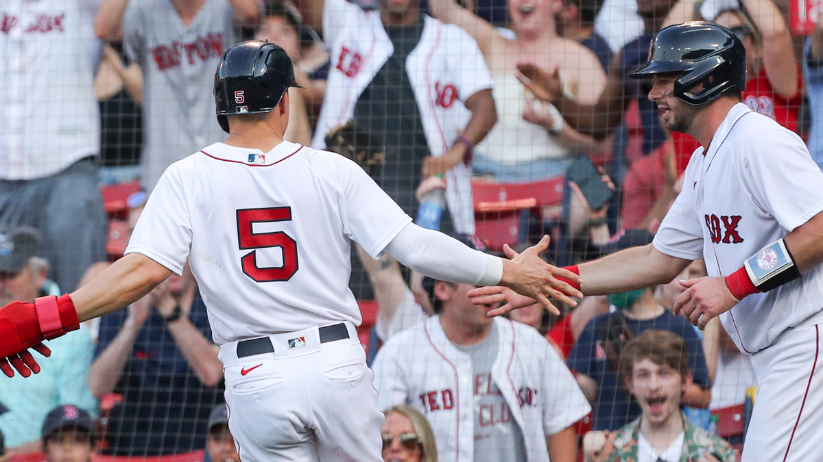 Boston Red Sox outfielder Kiké Hernández, catcher Kevin Plawecki