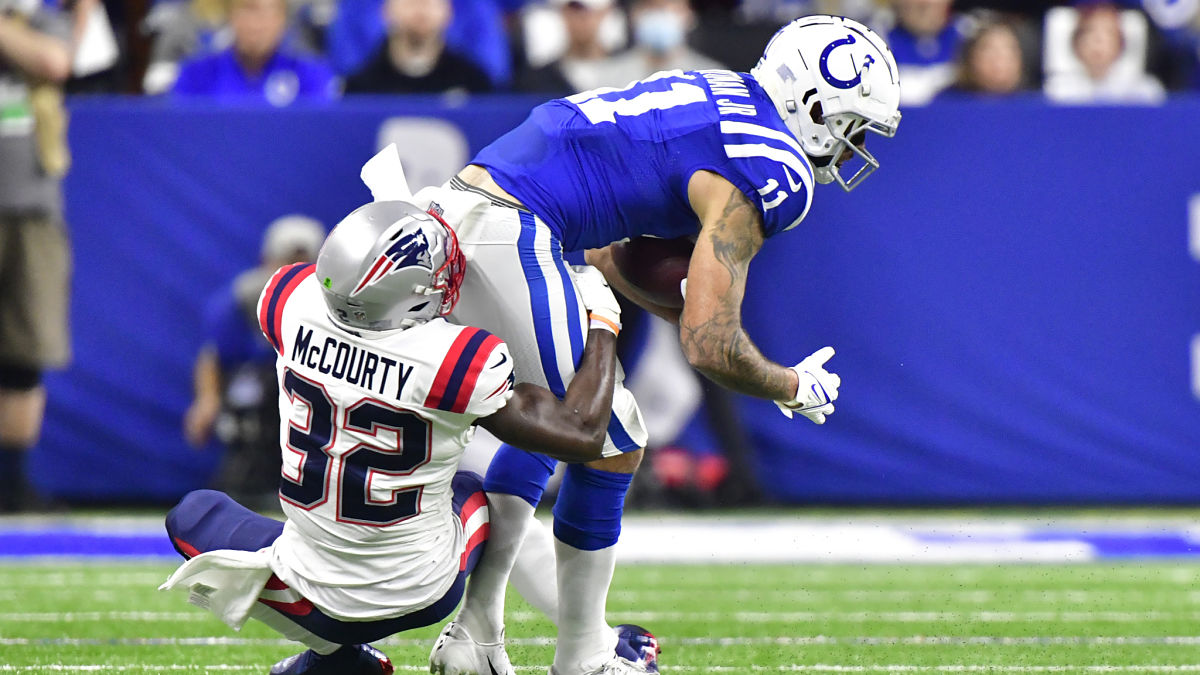 New England Patriots free safety Devin McCourty, Indianapolis Colts wide receiver Michael Pittman