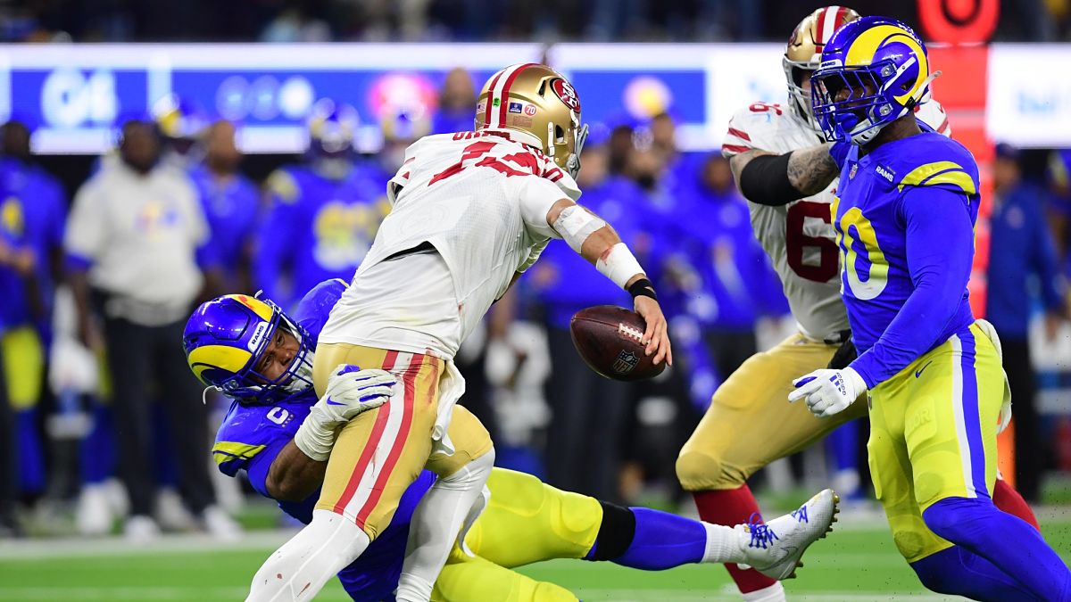 Los Angeles Rams defensive lineman Aaron Donald and San Francisco 49ers quarterback Jimmy Garoppolo