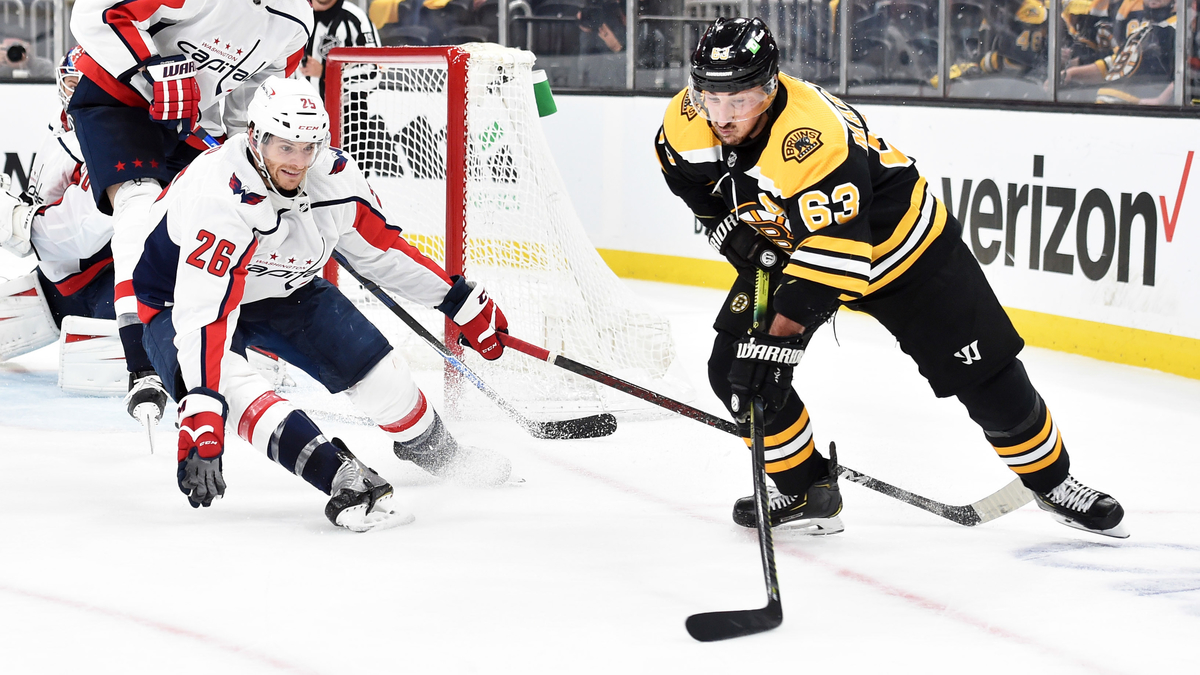 Boston Bruins winger Brad Marchand, Washington Capitals forward Nic Dowd