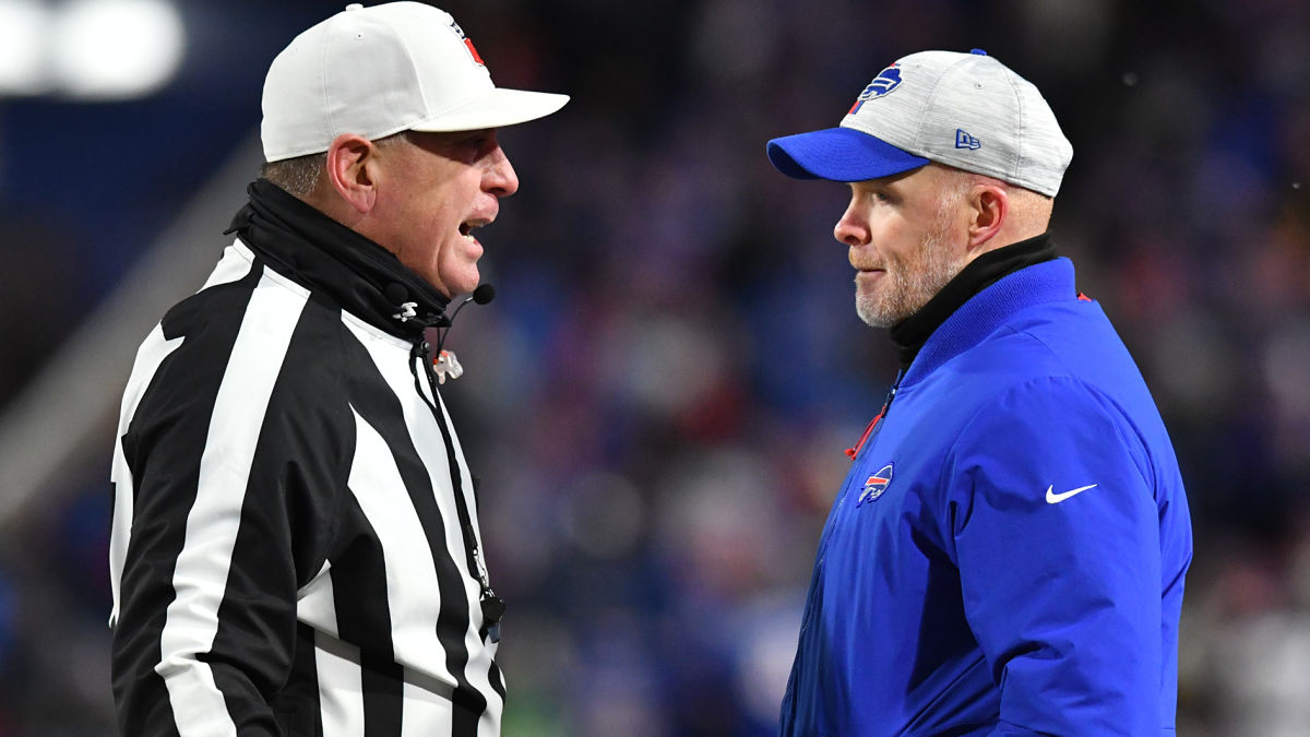 NFL referee John Hussey, Buffalo Bills coach Sean McDermott