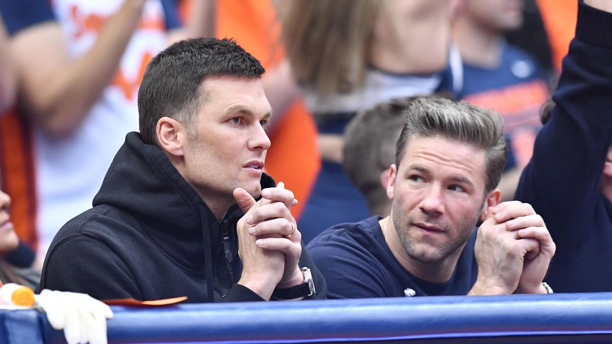 Retired NFL wide receiver Julian Edelman and Tampa Bay Buccaneers quarterback Tom Brady