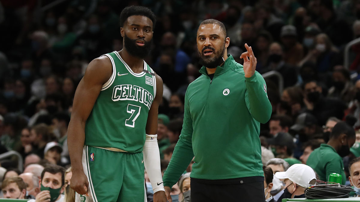 Boston Celtics head coach Ime Udoka, guard Jaylen Brown