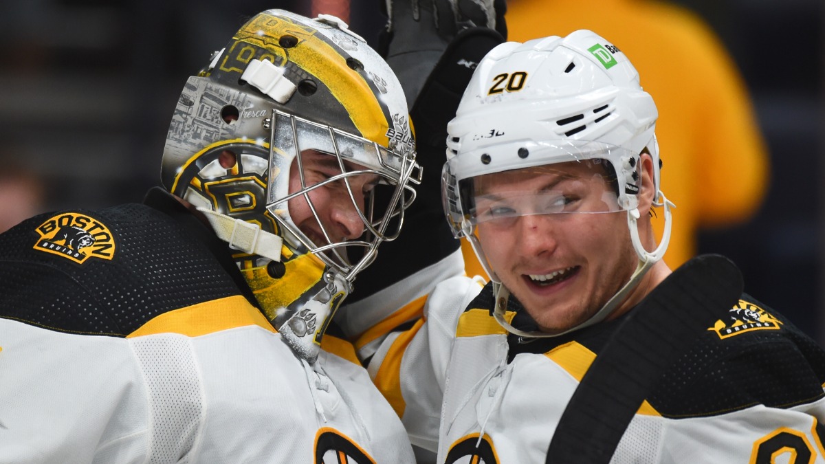 Boston Bruins goalie Jeremy Swayman and forward Curtis Lazar