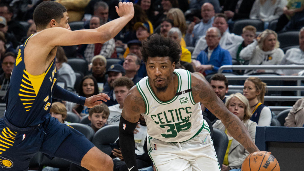 Indiana Pacers guard Tyrese Haliburton and Boston Celtics guard Marcus Smart