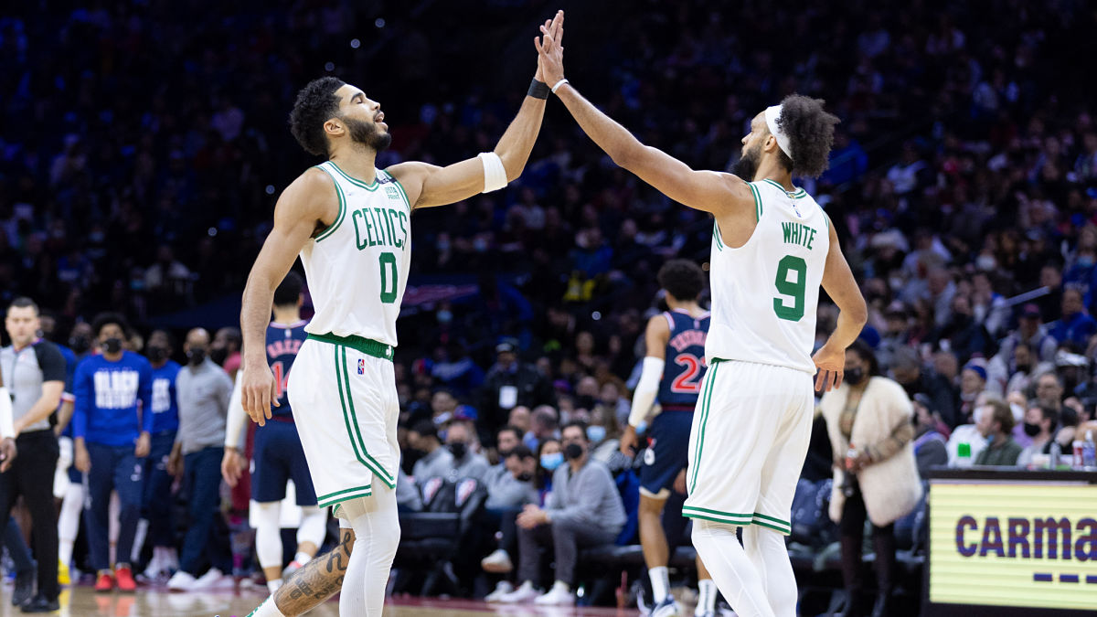Boston Celtics forward Jayson Tatum, guard Derrick White