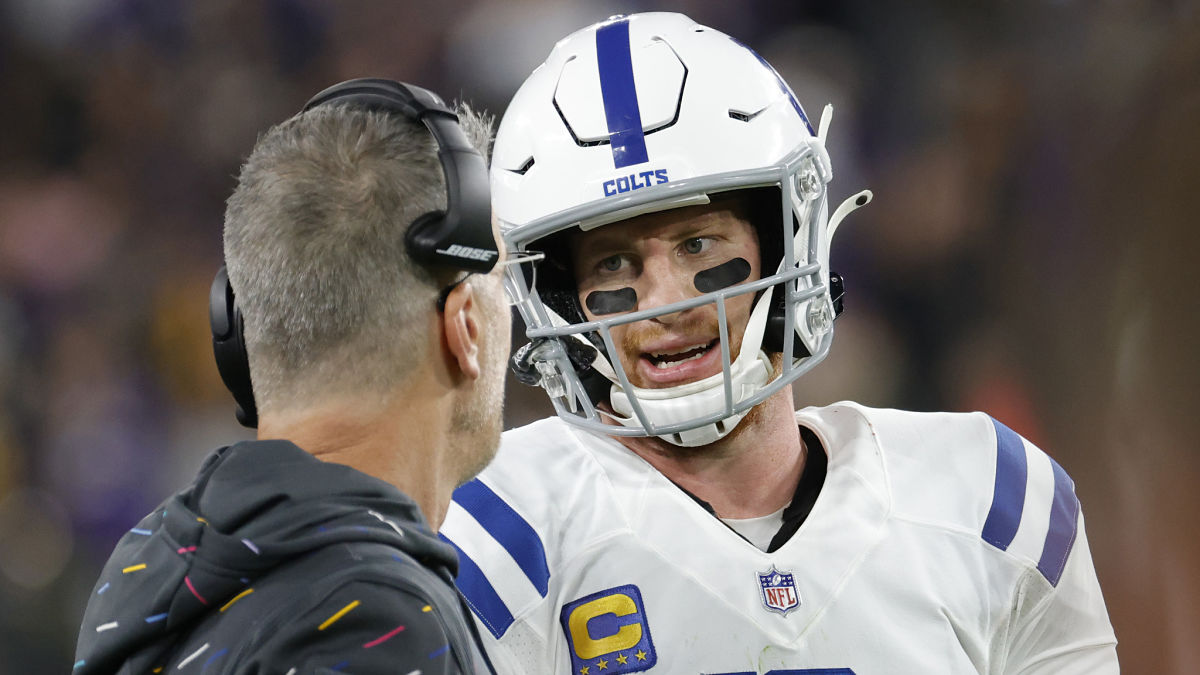 Washington Commanders quarterback Carson Wentz, Indianapolis Colts head coach Frank Reich