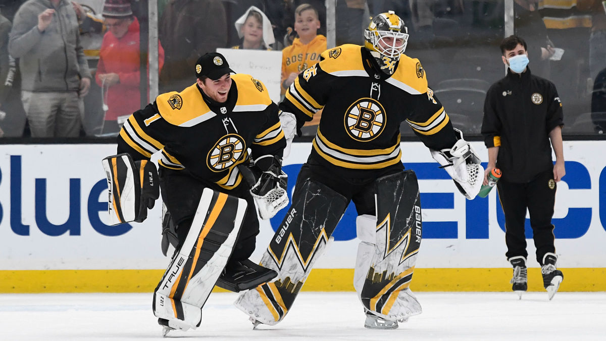 Boston Bruins goaltender Linus Ullmark, Jeremy Swayman