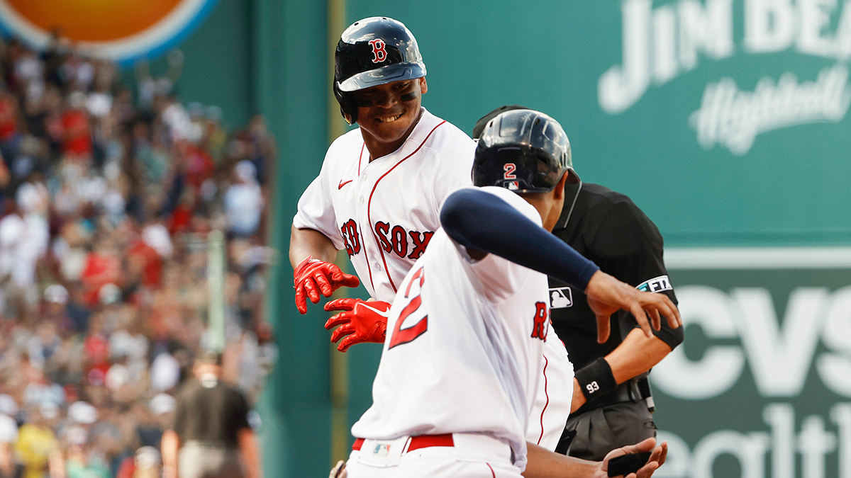 Boston Red Sox infielders Rafael Devers and Xander Bogaerts