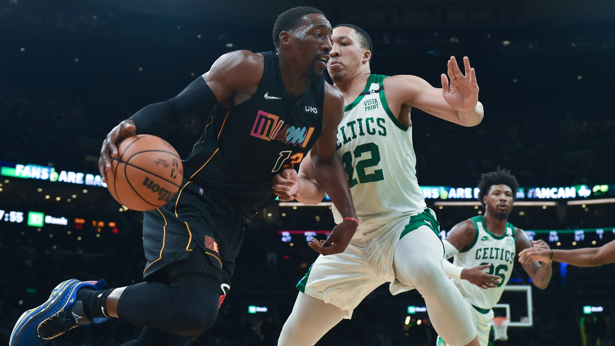 Miami Heat forward Bam Adebayo and Boston Celtics forward Grant Williams