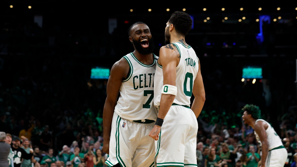 Boston Celtics players Jaylen Brown, Jayson Tatum