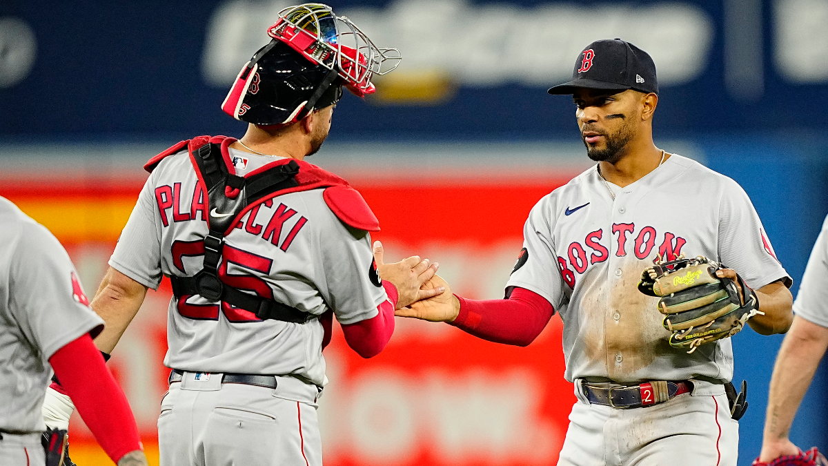 Boston Red Sox catcher Kevin Plawecki and shortstop Xander Bogaerts