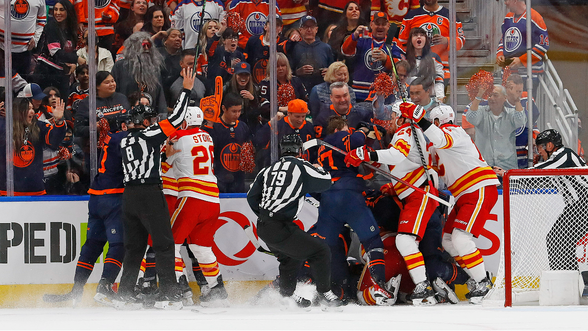 Edmonton Oilers goalie Mike Smith Calgary Flames left wing Milan Lucic