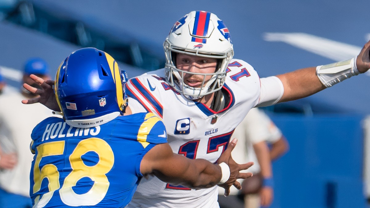Buffalo Bills quarterback Josh Allen, Los Angeles Rams linebacker Justin Hollins