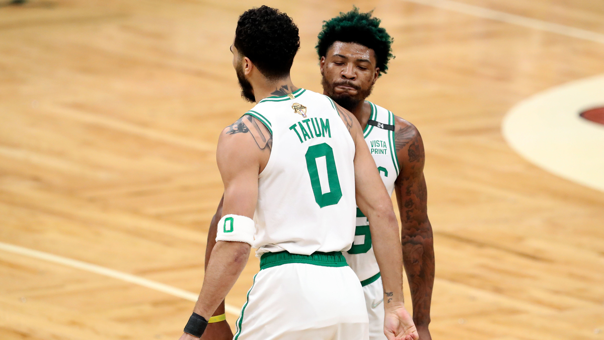 Boston Celtics forward Jayson Tatum and guard Marcus Smart