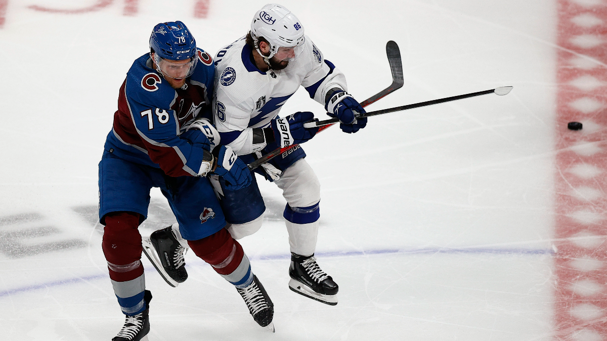 Tampa Bay Lightning wing Nikita Kucherov and Colorado Avalanche center Nico Sturm