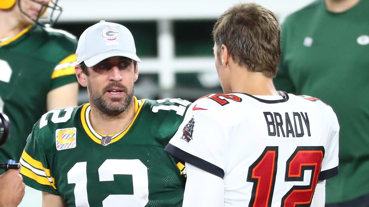 Green Bay Packers quarterback Aaron Rodgers, Tampa Bay Buccaneers quarterback Tom Brady