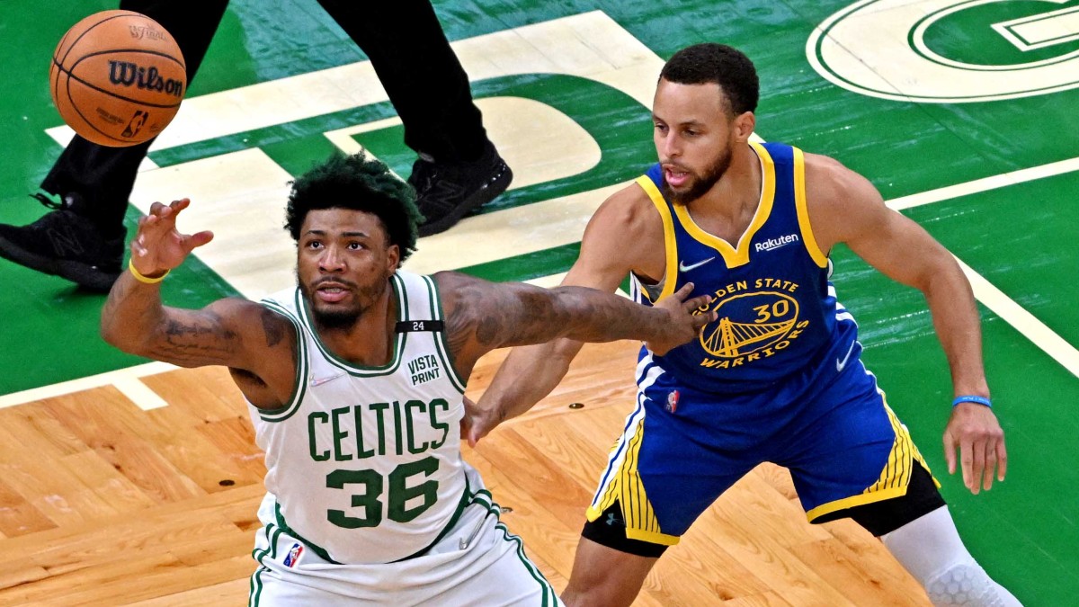 Boston Celtics guard Marcus Smart, Golden State Warriors guard Steph Curry
