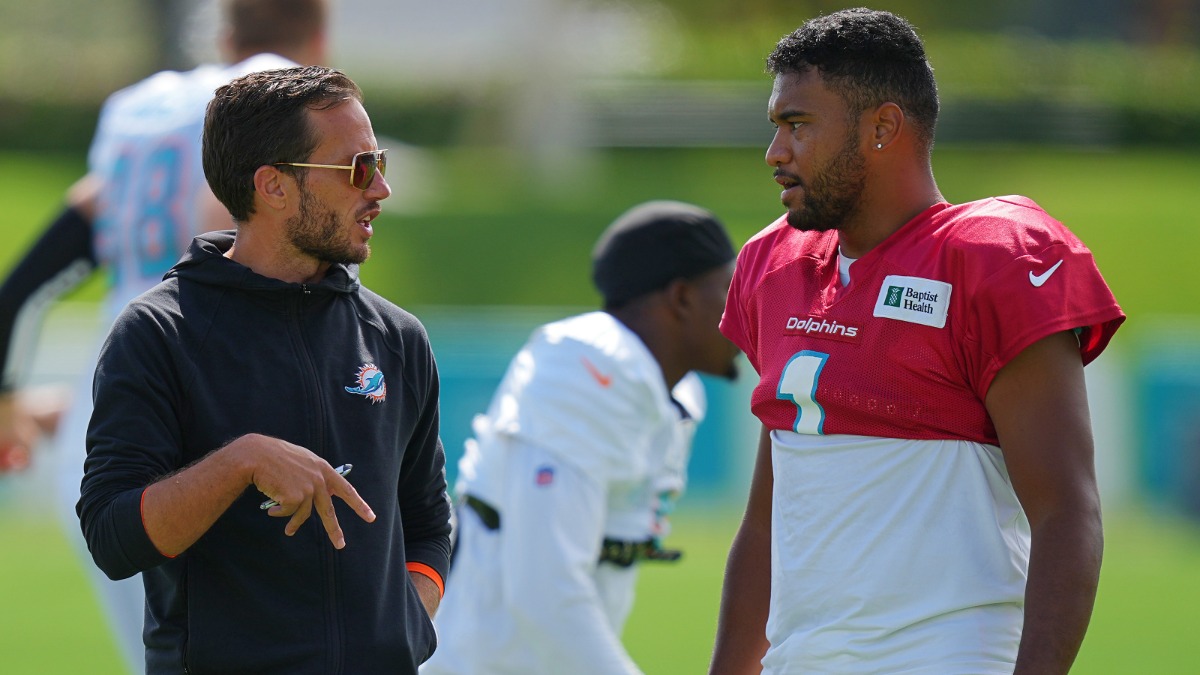 Miami Dolphins head coach Mike McDaniel, quarterback Tua Tagovailoa