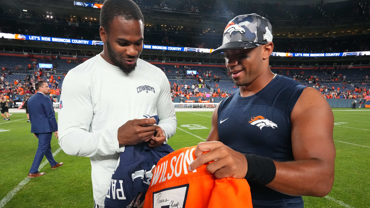 Denver Broncos quarterback Russell Wilson and Dallas Cowboys linebacker Micah Parsons
