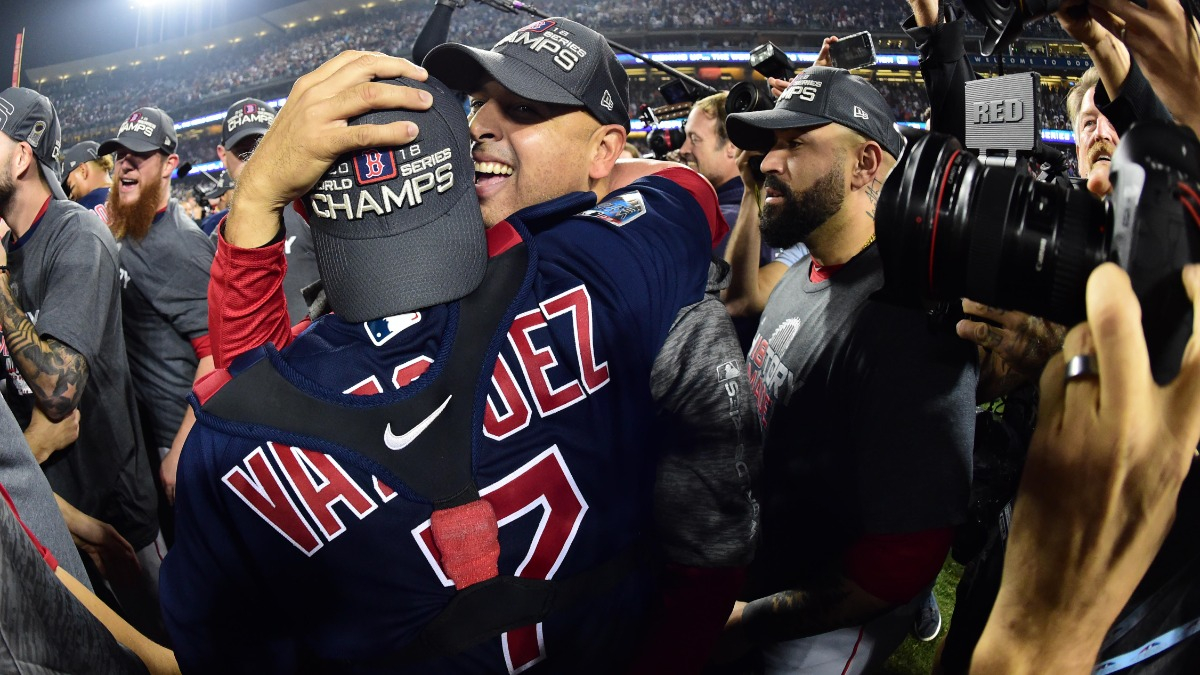 Houston Astros catcher Christian Vázquez, Boston Red Sox manager Alex Cora