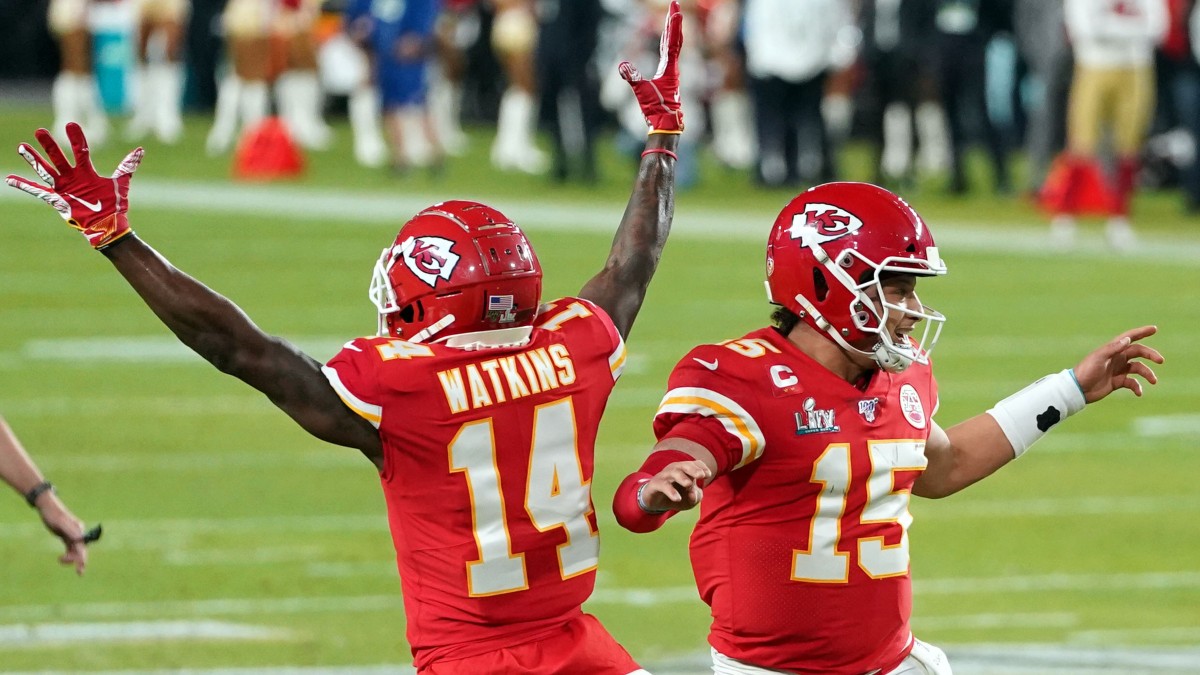 Green Bay Packers wide receiver Sammy Watkins, Kansas City Chiefs quarterback Patrick Mahomes