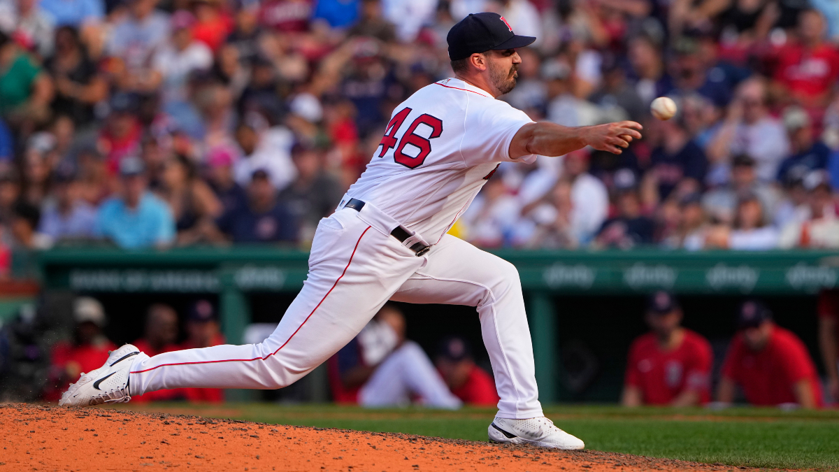Boston Red Sox reliever John Schreiber and catcher Kevin Plawecki