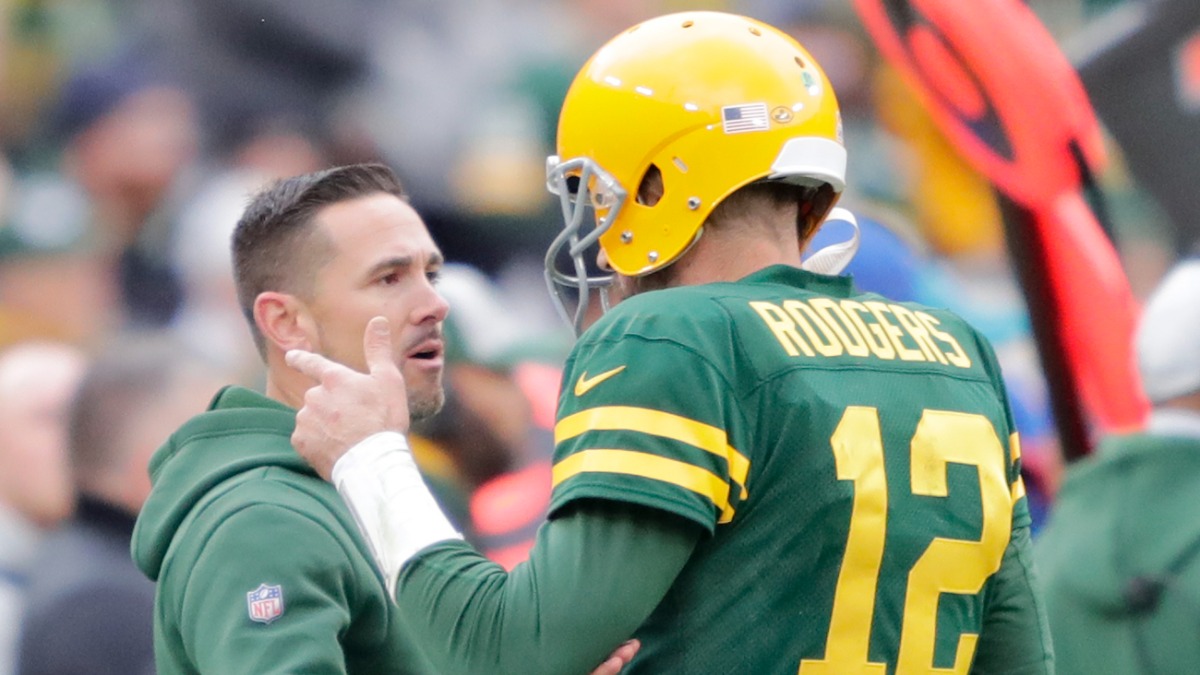 Green Bay Packers head coach Matt LaFleur, quarterback Aaron Rodgers