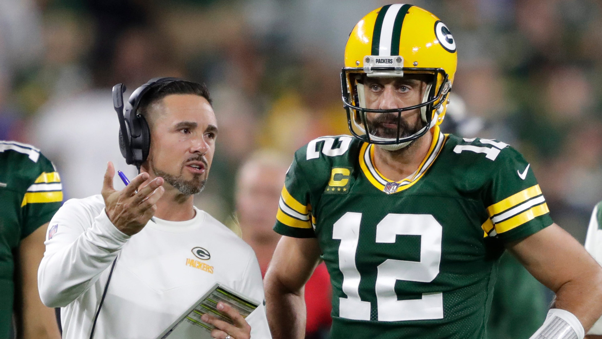 Green Bay Packers quarterback Aaron Rodgers and head coach Matt LaFleur
