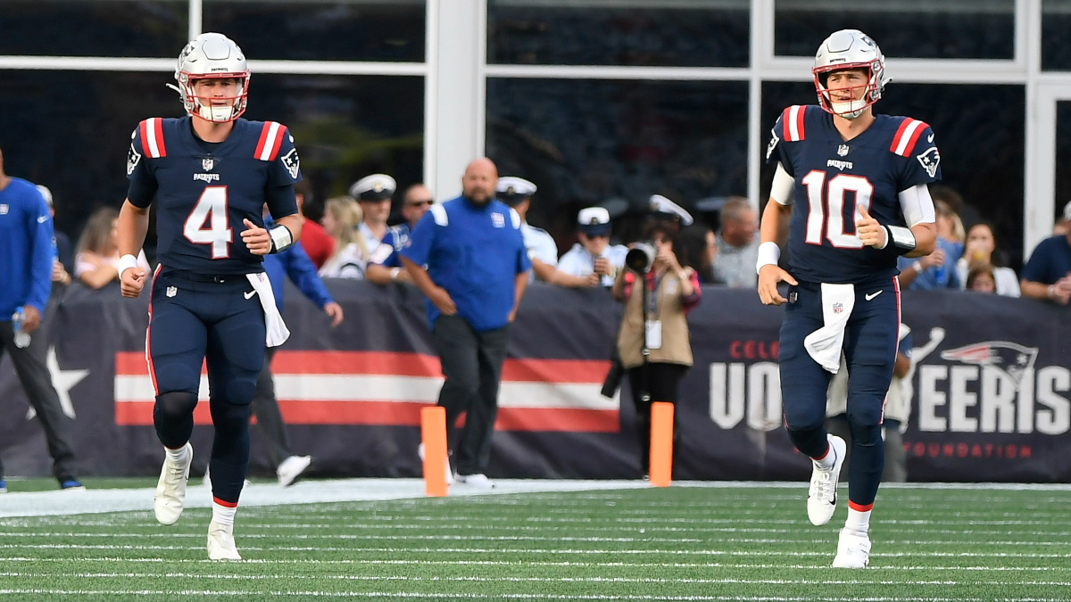 New England Patriots quarterbacks Mac Jones and Bailey Zappe