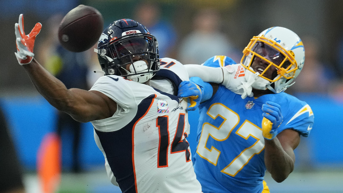 Denver Broncos wide receiver Courtland Sutton and Los Angeles Chargers cornerback J.C. Jackson