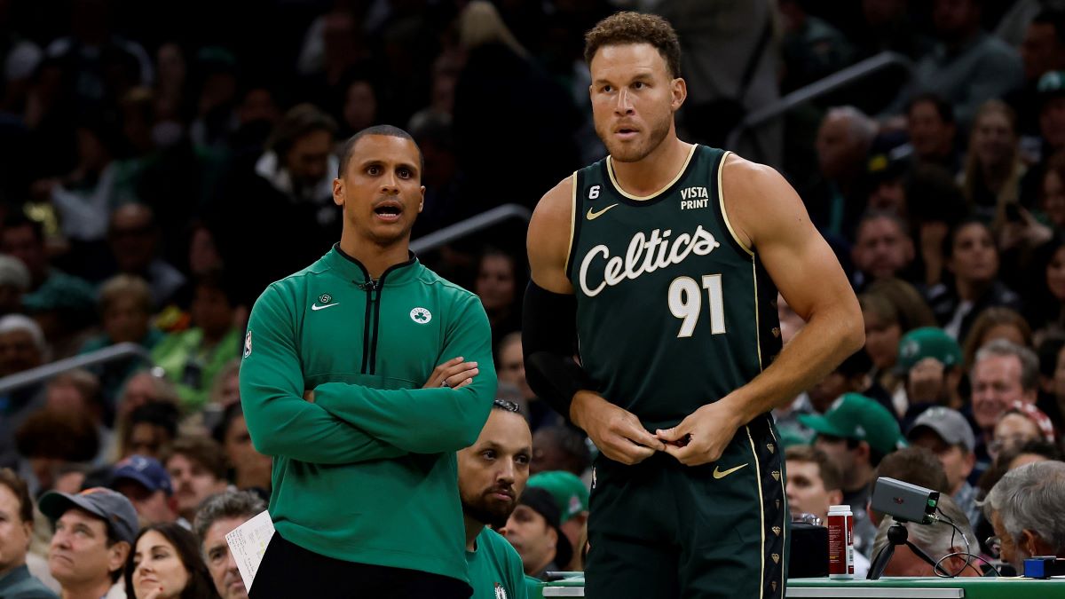 Boston Celtics coach Joe Mazzulla and forward Blake Griffin