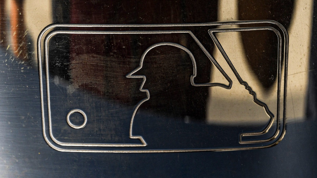 MLB logo on World Series trophy
