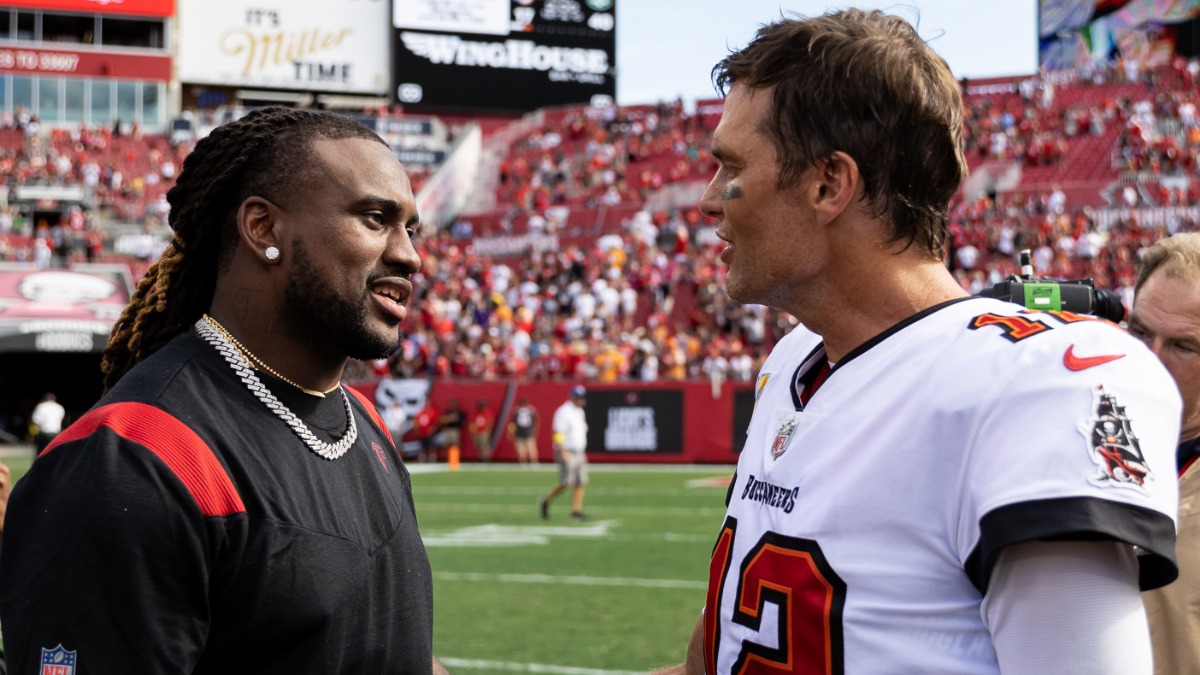 Tampa Bay Buccaneers quarterback Tom Brady, Atlanta Falcons running back Cordarrelle Patterson