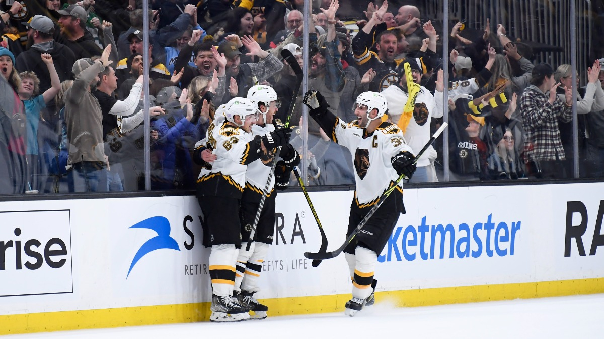 Boston Bruins Patrice Bergeron, Brad Marchand, David Pastrnak