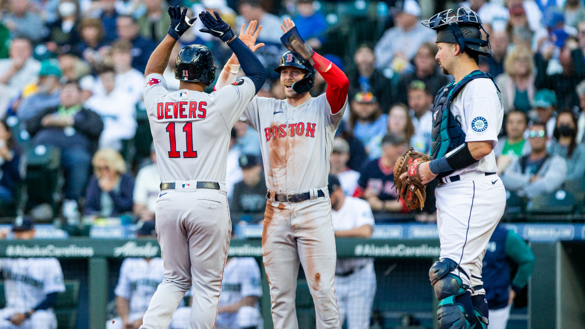 Boston Red Sox third baseman Rafael Devers and second baseman Trevor Story