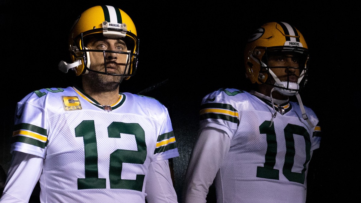 Green Bay Packers quarterbacks Aaron Rodgers, Jordan Love