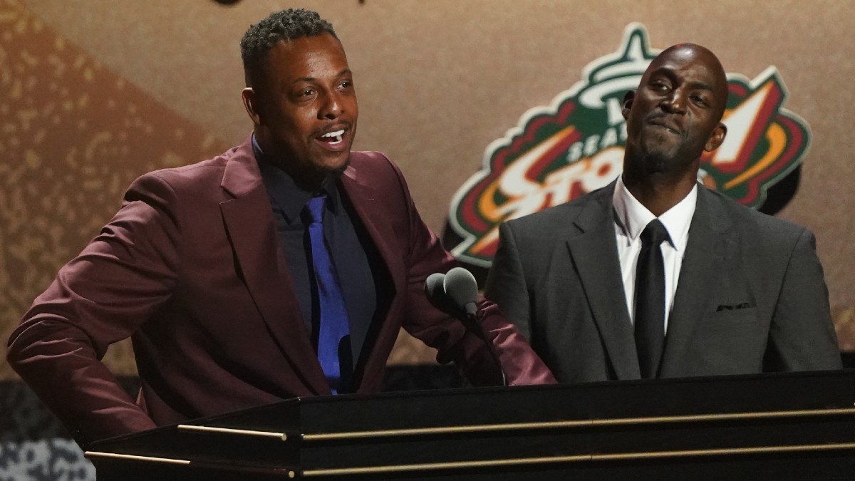 Retired NBA players Kevin Garnett, Paul Pierce